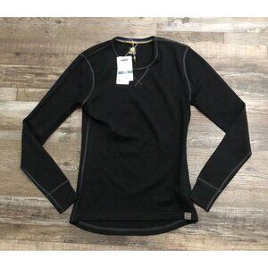 MERIWOOL Women Small Merino Wool Midweight 400g Crew Sweater New w Tags Black